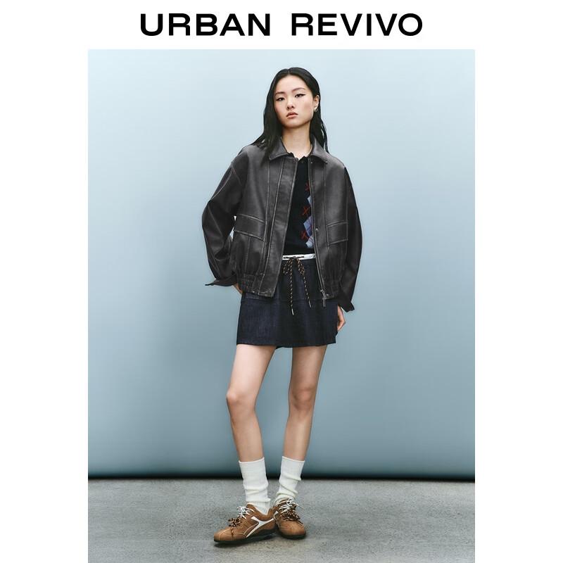 UR 2025 Winter Women s PU Lapel Loose Jacket S