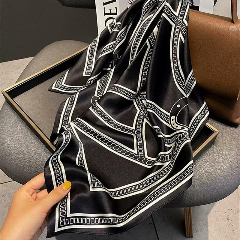 Neckerchief Female Luxury Square Scarf For Women Silk Feeling Shawl Satin Hijab Fashion Wraps Hair Bands Ribbon Headband Bandann