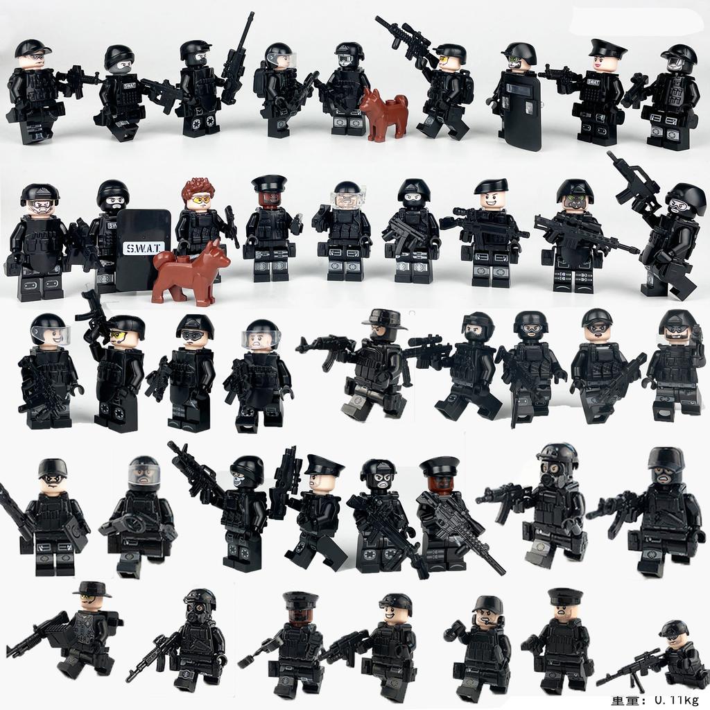 24 Building Block Minifigures Black Swat Special Forces Riot Military Scene Boy Toy Pyp