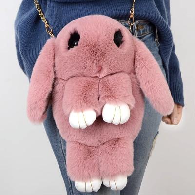 Bolsa coelho morto de brincadeira coelho fofo imitação de pelo de coelho Rex bolsa de coelho de pelúcia bolsa de corrente de coelho corrente transversal bolsa feminina