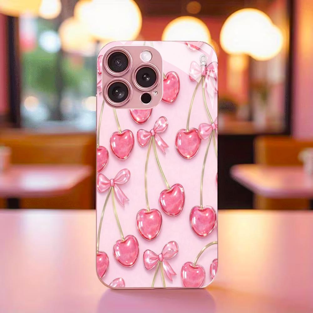 Pink Female Exquisite Protective Case Phone Case Metallic Paint Glass PhoneCase for iPhone 17 16 15 14 13pm Pro Plus Madam
