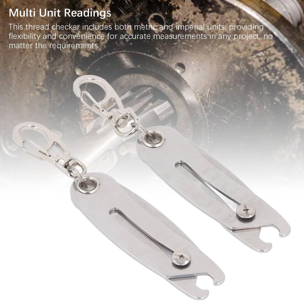 2 Stück Gewindeprüfer Schlüsselanhänger Ti Stahl Metrische und Imperiale Einheiten Tragbarer Gewindelehren-Identifikator