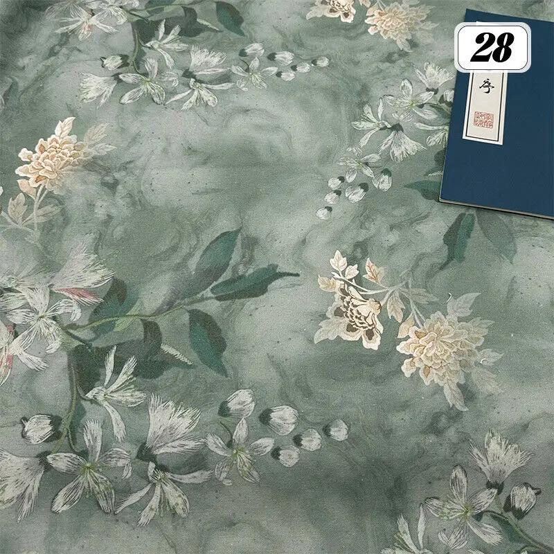 Bomull Linne Tyg Kinesisk Stil Retro Tryckt Klänning Hanfu Sömnad Hantverk DIY Cheongsam Klänning Hanfu Sömnadstyg Kläder Försörjning