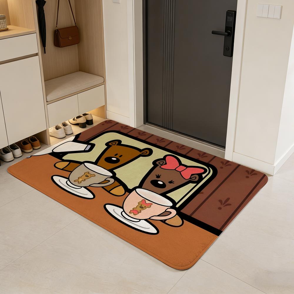 Character M-Mr. Bean Floor Mat Flannel Door Mat Non-Slip Absorbent Washable Indoor Home Rug