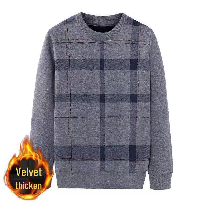 

Men s Fleece-Lined Knit Sweater: Warm, Thick, Round Neck Top for Middle-Aged and Elderly, Ideal for Autumn and Winter. XL Weight 115-135 lbs