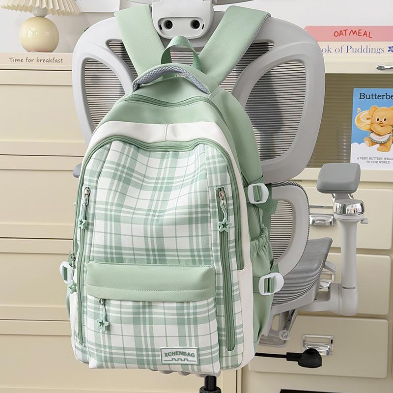 Schoolbag1011 New Plaid Backpack, Student Schoolbag, Women's Large-capacity, Lightweight and Simple, Junior High School Student Shoulder Make-up Bag