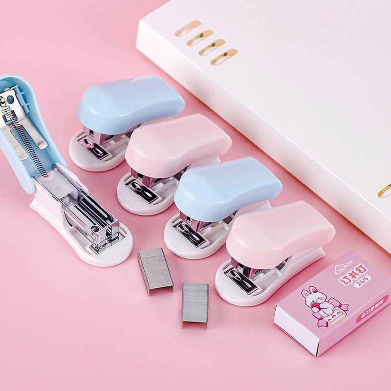 Office School Supplies Mini Small Stapler Student Cartoon Portable Test Paper Binding Machine Multi Functional Kawai Stationery