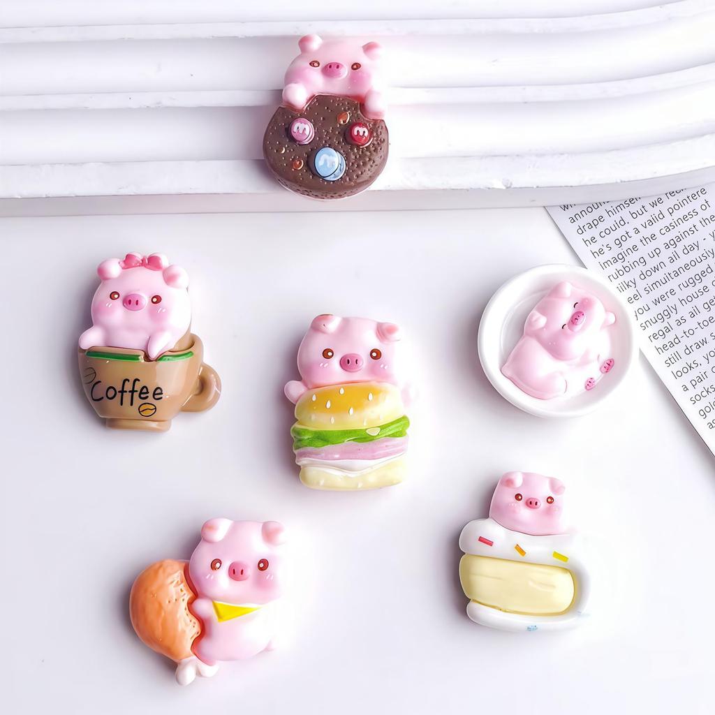 Cartoon DIY Resin Ornaments: Cute Water Cup, Hamburger, Chicken Leg, Pink Pig, Cream Glue Hair Clips.