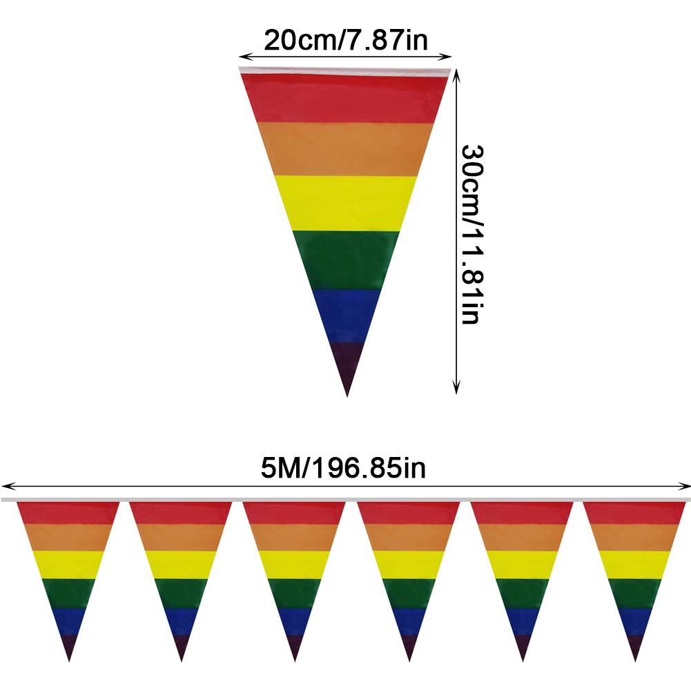 5/10M Rainbow String Bunting Polyester 10/20 Flags Rainbow Pennant Banner Colorful Stripes LGBT Hanging Flags for Indoor/Outdoor