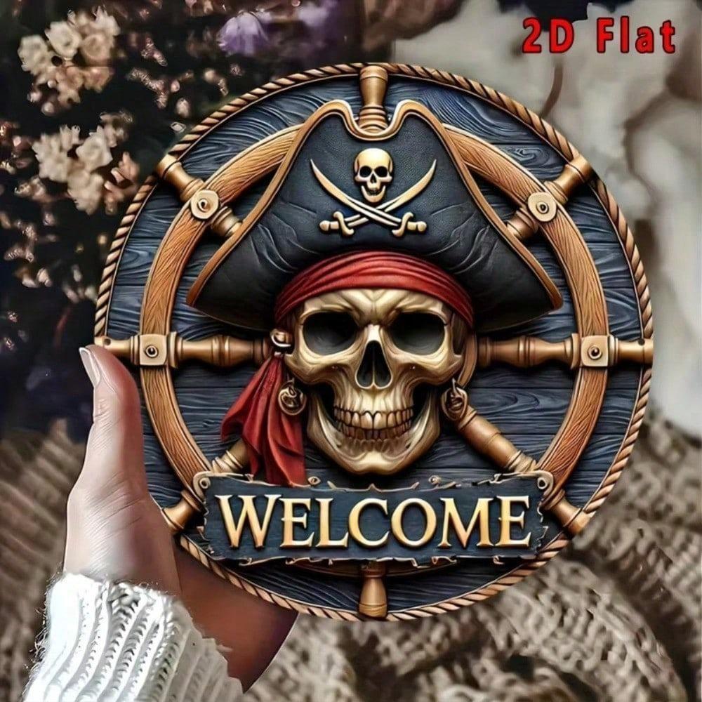 Vintage Pirate Metal Wall Art Skeleton Aluminum Sign Home Decor