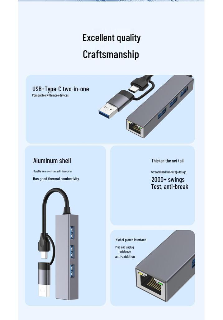 USB 3.0 Hub with Gigabit RJ45 Ethernet and 100Mbps Network Card