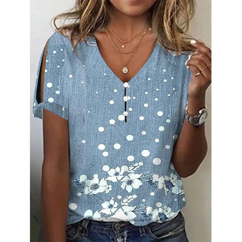 IHUASU Women's Fashion Casual Short Sleeve V-Neck  Blouses & Shirts