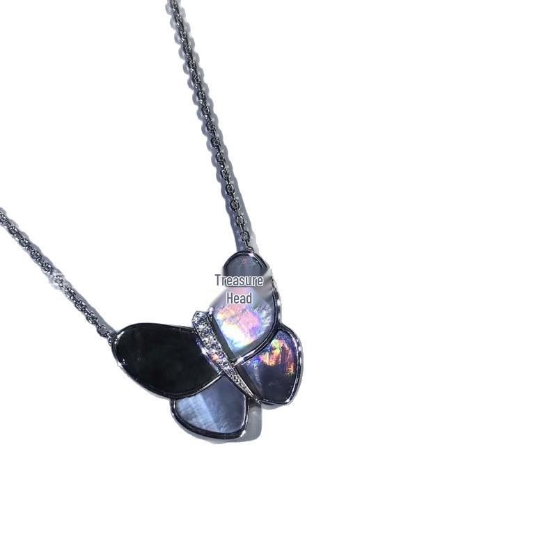 Elegant Mother-of-Pearl Butterfly Necklace in White and Champagne Gold