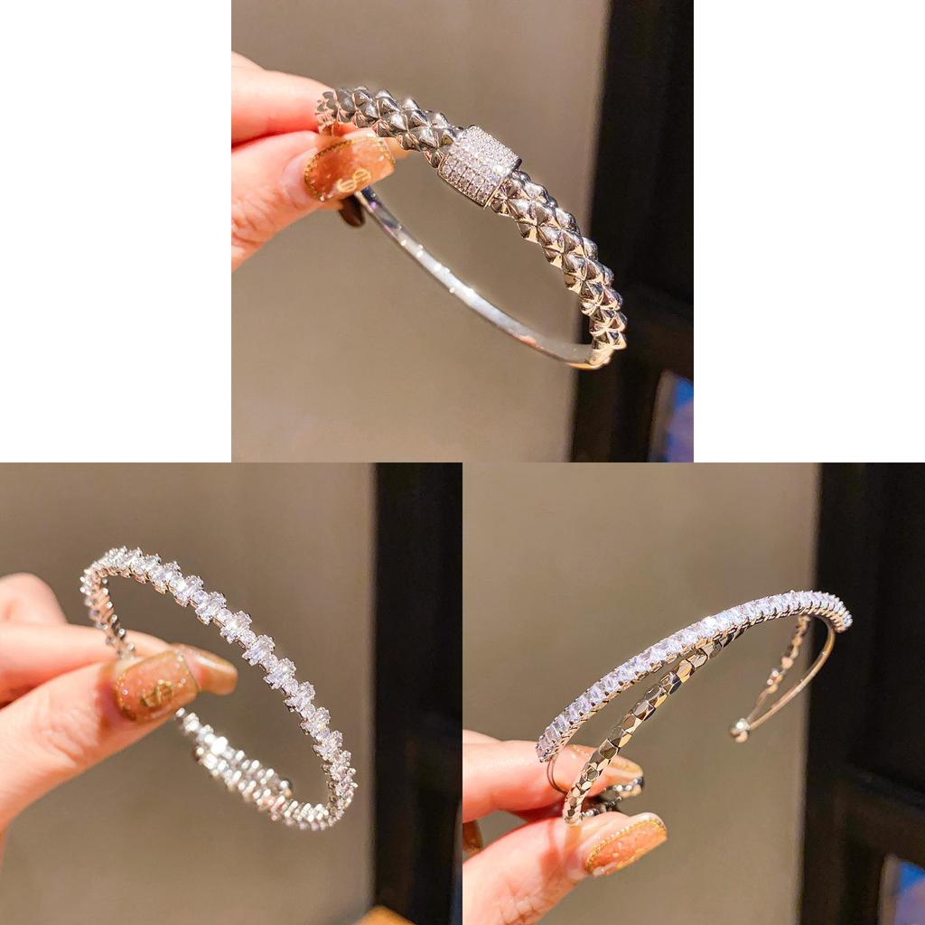 Silver Zircon Geometric Fashion Cuff For Stylish Office Wear