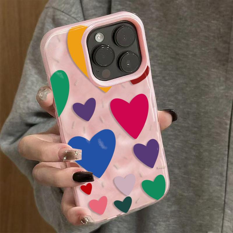 Colorful Love Heart TPU Soft Phone Case for iPhone 17Air 16 17 Pro 15 14 13 11 12 Pro Max 15 Plus Fashionable Shockproof Cover