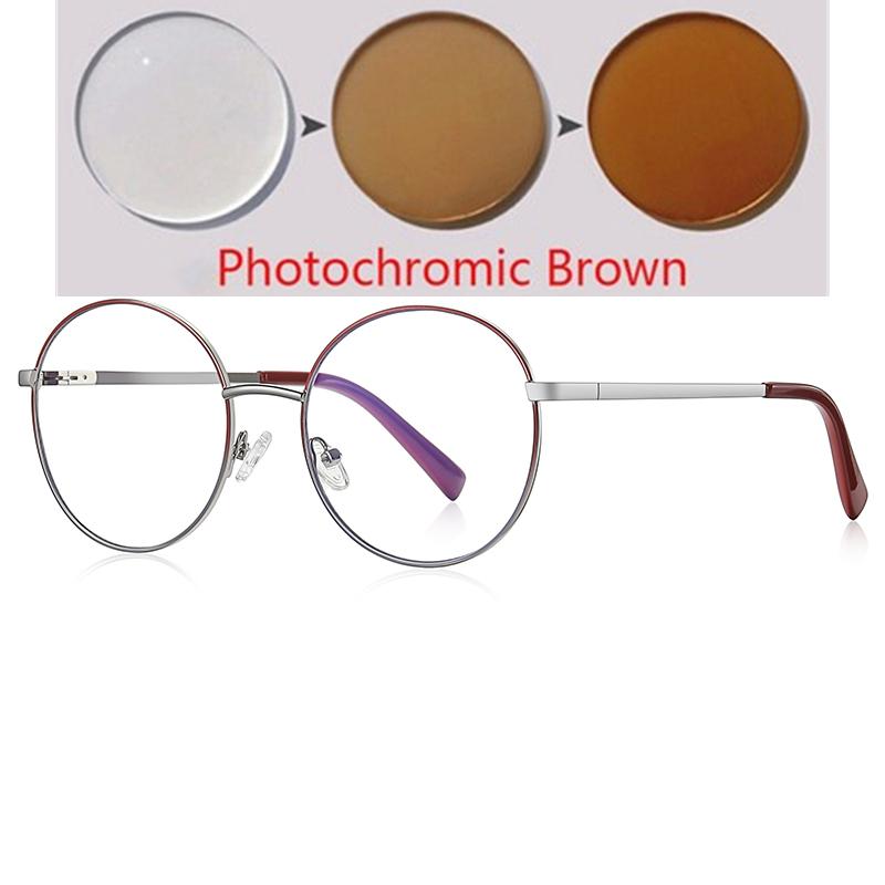 Runde Blaulichtfilter-Brille für Damen, Literarisch, Vintage, Metall, Kurzsichtigkeitsbrille, Stärke 0 -0.5 -0.75 bis -6.0