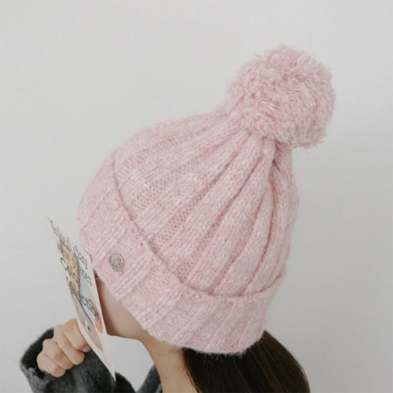 

Women s Winter Fur Ball Golji Knit Roll-Up Wool Beanie Charcoal