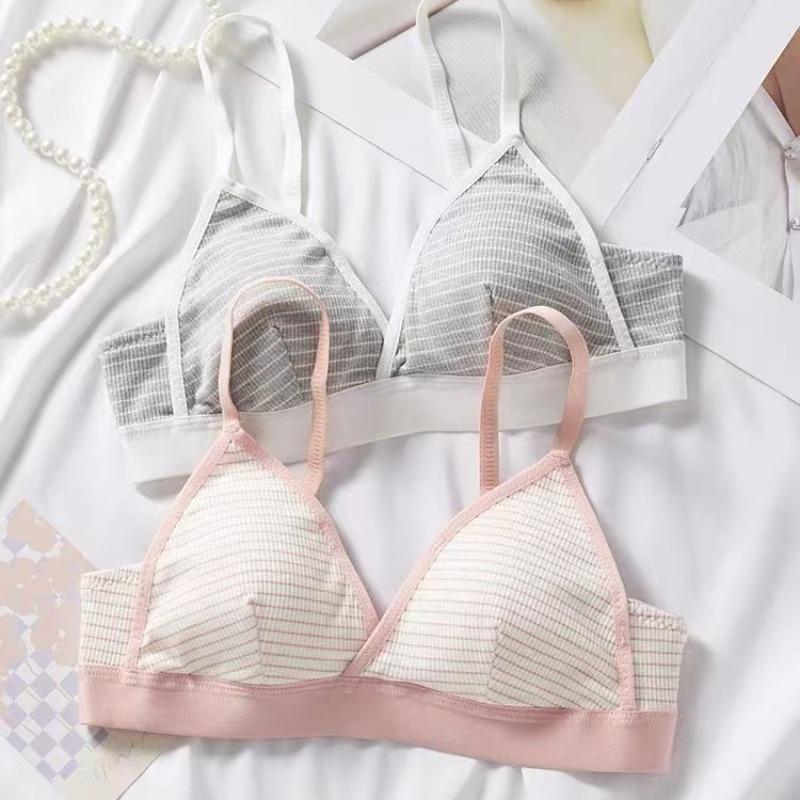 Women's Cool Touch Seamless Bra Ultra Thin Style for Large Bust Minimizing Wireless Striped Sexy Cute French Triangle Cup