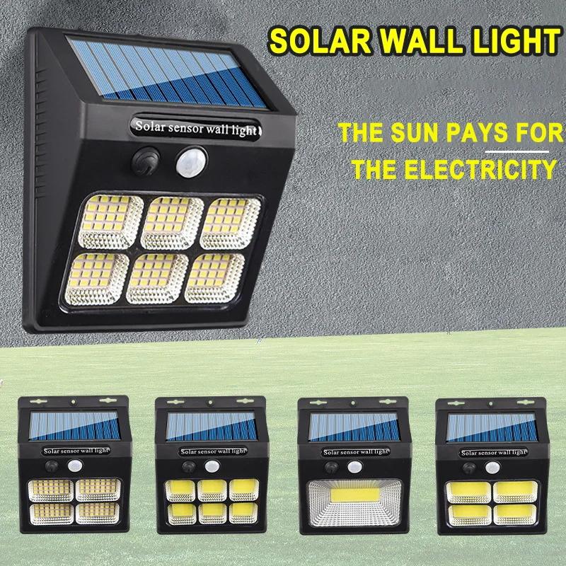 30/96/112LED Solar Light Outdoor Solar Wall Lamp Human Body Sensor 3 Modes Waterproof Garden Decor Street Light Sunlight Powered