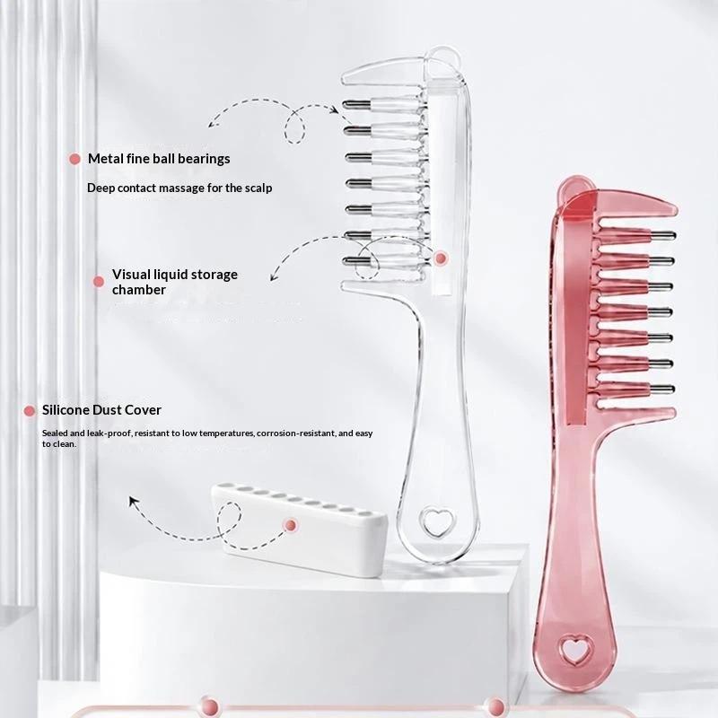 Liquid Reservoir Essential Oil Applicator Massage Comb Metal Teeth Gentle Scalp Massager for Hair Nourishing Home Salon Use