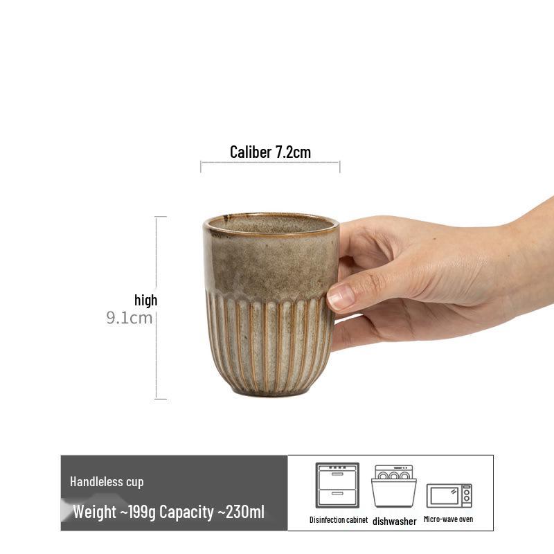 Vintage-Style Ceramic Handleless Teacup Set – Japanese-Inspired Rustic Coffee & Water Cups