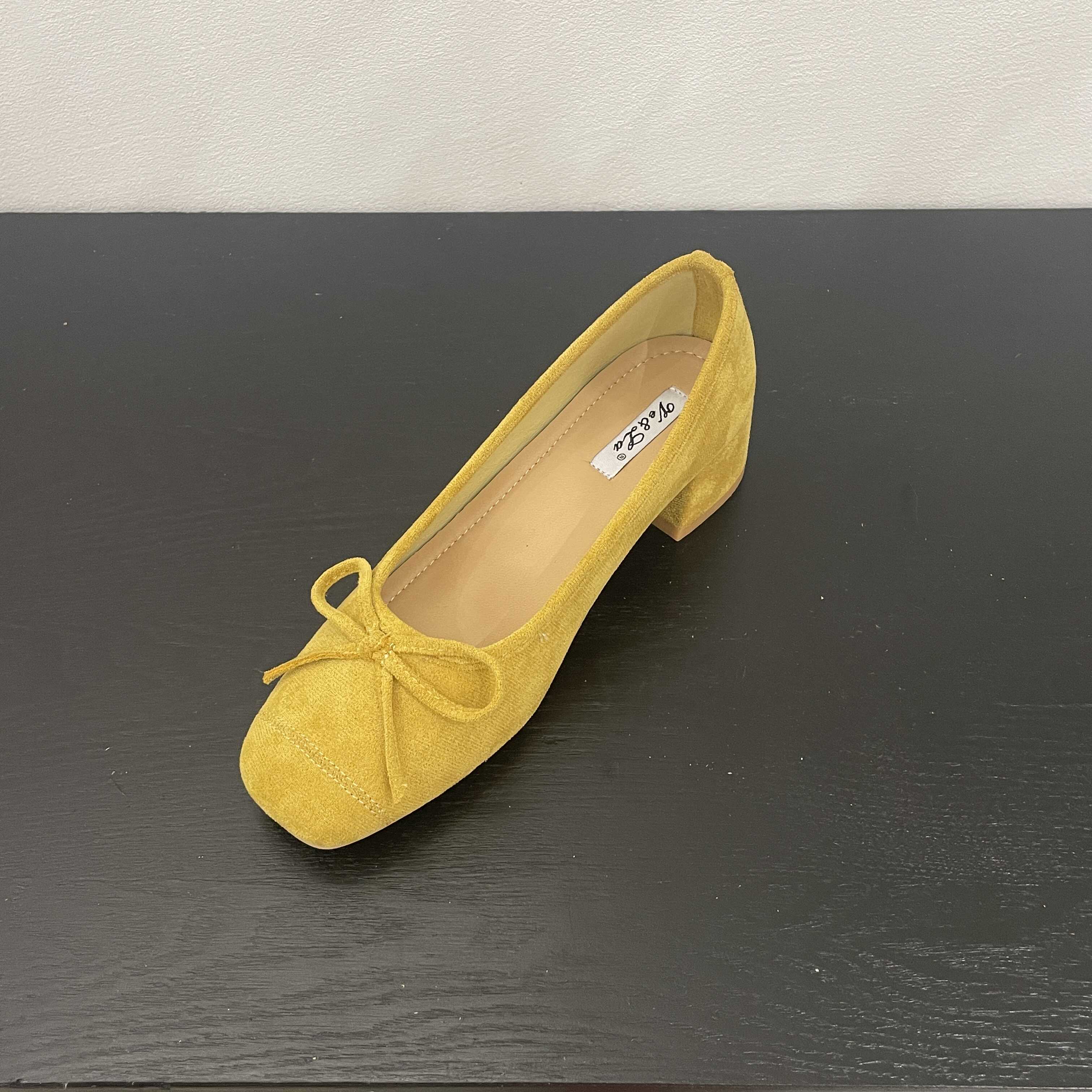 

Bailamos Fashion Elegant Red Ballerinas Women Pumps Slip on Loafers Round Toe Square Heels Bowknot Casual Spring Autumn Low Heel 35