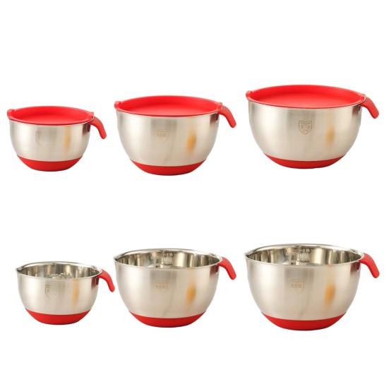 Stainless Steel Mixing Bowl with Handle And Pour Spout Metal Nesting Bowl with Non-Slip Bottoms for Kitchen Mix Cook Bake Prep