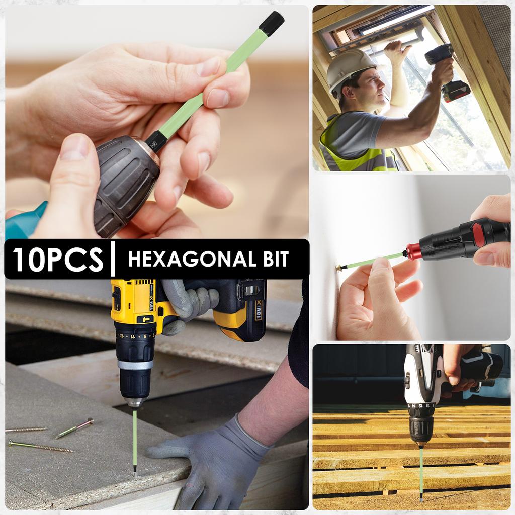 10Pcs 1/4inch S2 Alloy Steel Magnetic Tip Hex Key Drill Bit Set Titanium Coated High Speed Steel Hex Shank Hole Opener