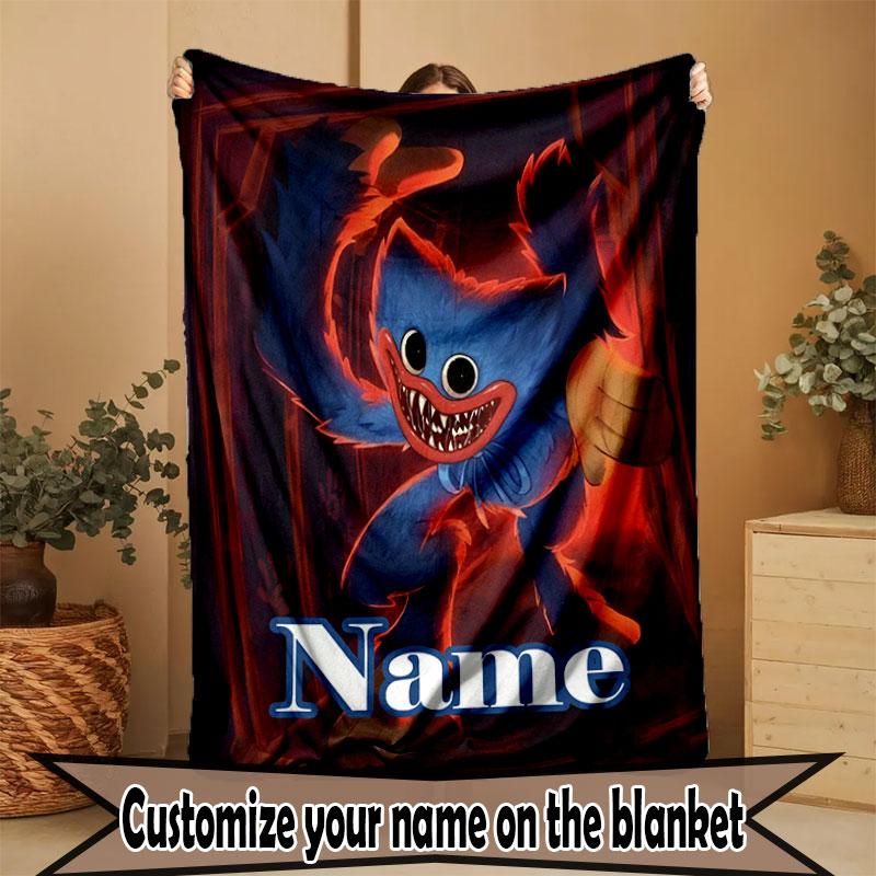 Custom Name Personalized Huggy Wuggy Print Blanket, Home Decor, Bedroom, Sofa, Camping, Couch, Gifts for Birthday Christmas