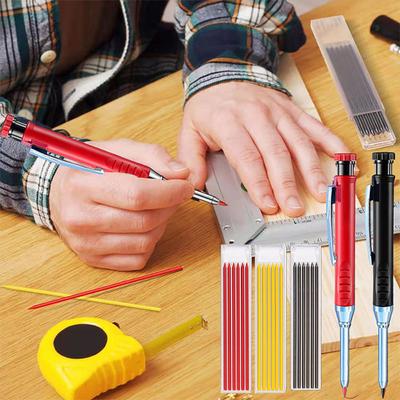 Mechanical Carpenter Pencils with 6 Refill Construction Pencil with Built-in Sharpener Deep Hole Long Nib Marker Pen for Woodworking Architect Marking