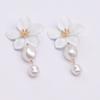 Elegant Baroque Imitation Pearl White Flower Drop Earrings For Women Dainty Dangle Earrings Banquet Party Jewelry Gift