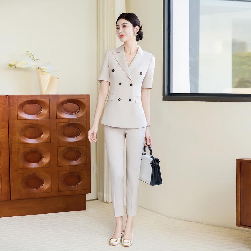 Teluoman Women's Elegant Short-Sleeve Blazer & Pants Set