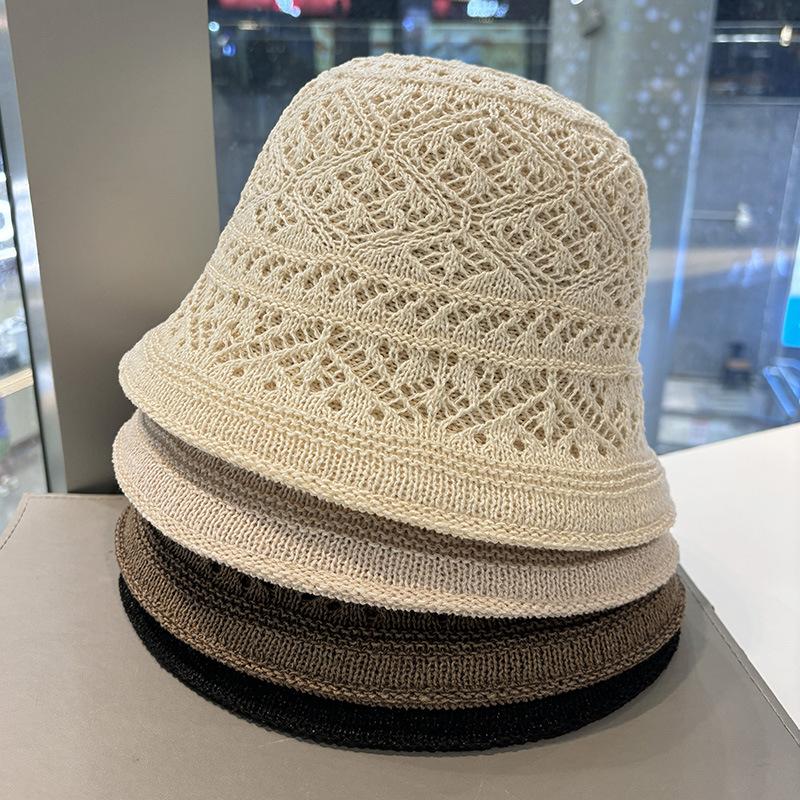 New hollow woven fisherman's hat children's spring and autumn outdoor breathable plain face small versatile sunshade basin hat