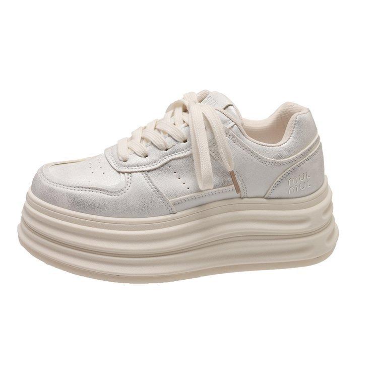 

[youshilai] thick-soled pearlescent muffin board shoes for women 2025 spring and autumn new height-increasing versatile sports shoes for women 35