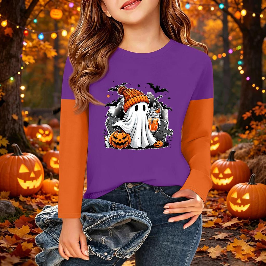 Kids' Halloween Printed Long Sleeve T-Shirt Casual Neck Top for Boys Girls