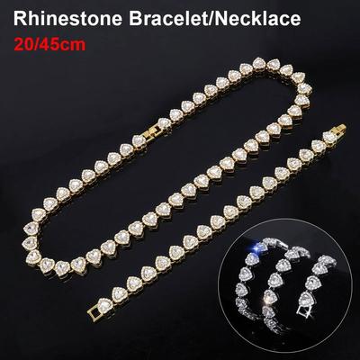 1Pcs New Heart-shaped Rhinestone Necklace Alloy Shiny Heart Chain Bracelet 20/45cm Fashion Rock Party Jewelry