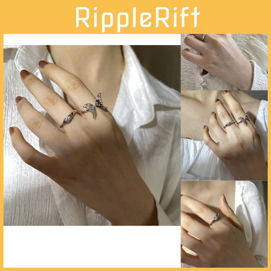 Exquisite 925 Sterling Silver Open Adjustable Butterfly Ring With Sparkling Diamonds For Elegant Women