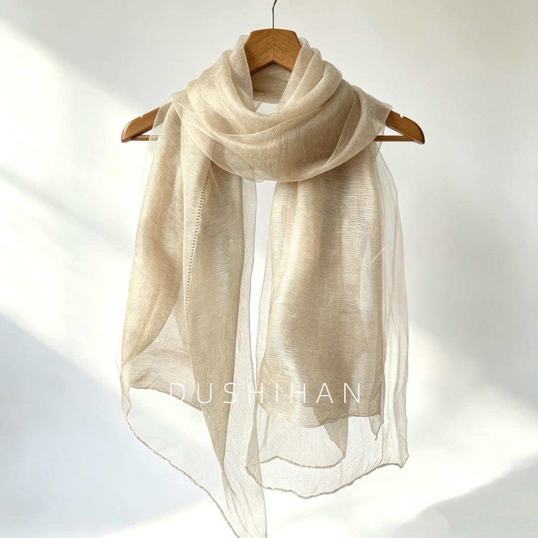 Spring tulle specially custom-woven light and thin double-layer mulberry silk blended scarf silk silk scarf enlarged shawl sun protection
