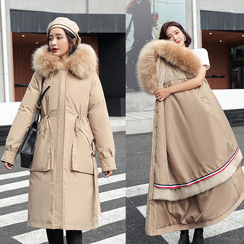 Women's Medium and Long Cotton-padded Clothes In Winter Slim-fitting Thickened Fur Collar Down Cotton-padded Jacket
