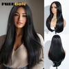 FREEDOM Straight Synthetic Lace Front Wigs For Women 24 Inches Long Lace Wig With Bangs Ombre Brown Blonde Highlight Cosplay Wig