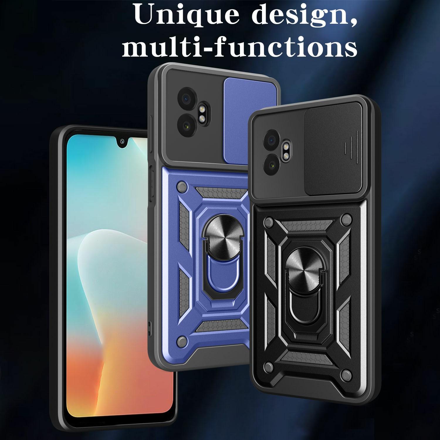 

For Samsung Galaxy XCover7 Pro Case with Slide Camera Lid PC+TPU Kickstand Phone Cover Gold