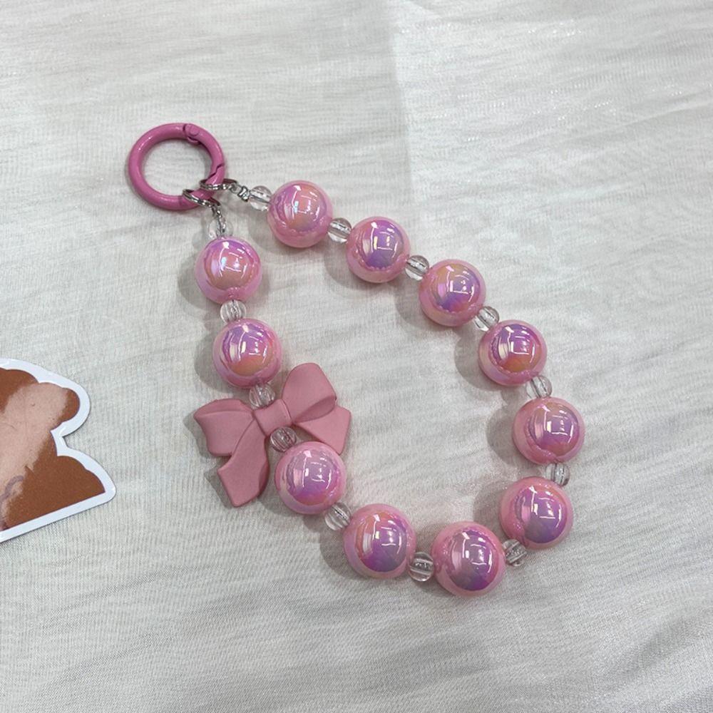 

New Bowknot Phone Chain Colorful Beads DIY Bag Chain Strap Key Ring розовый