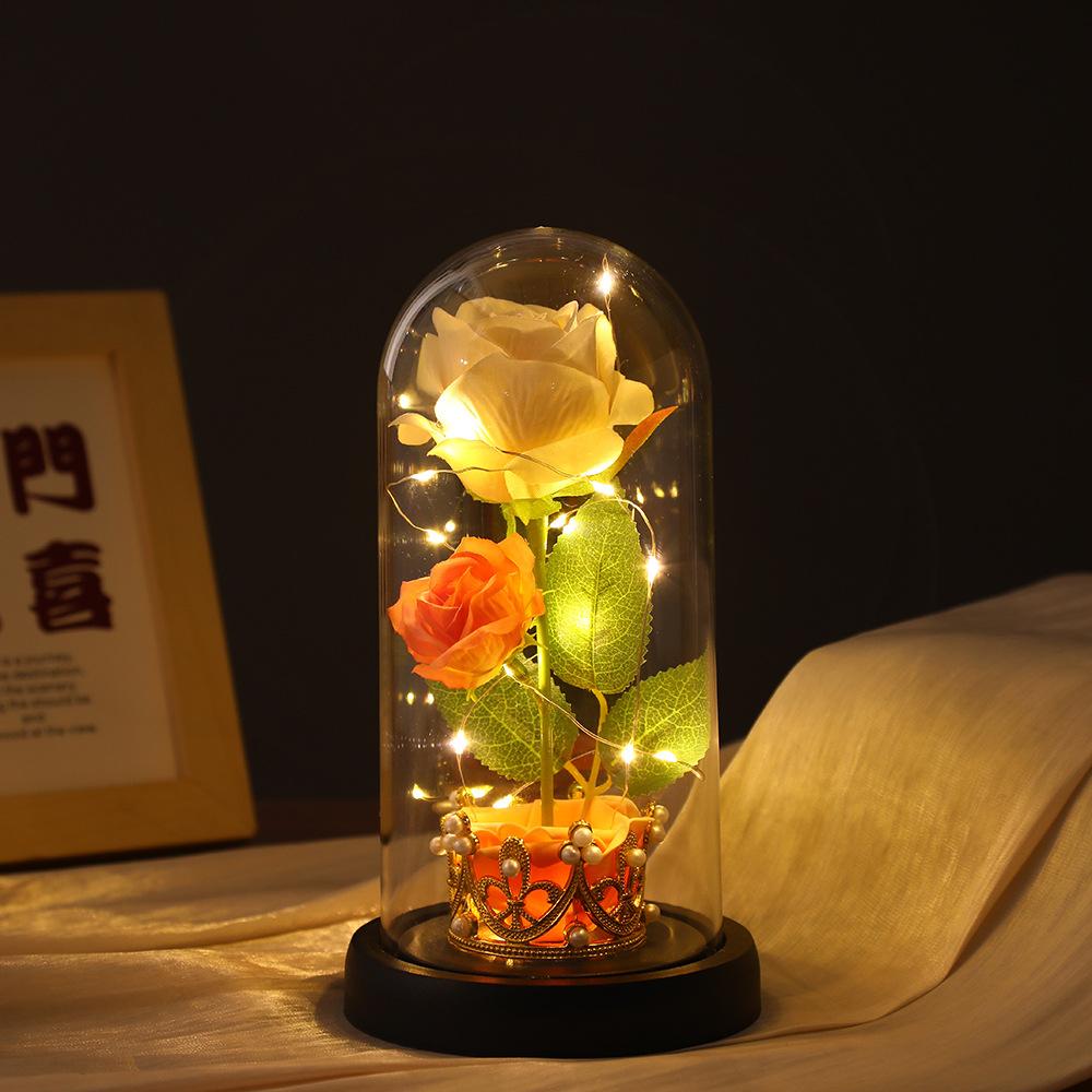 Hot simulation rose acrylic ornament Valentine's Day gift night light table eternal flower glass cover