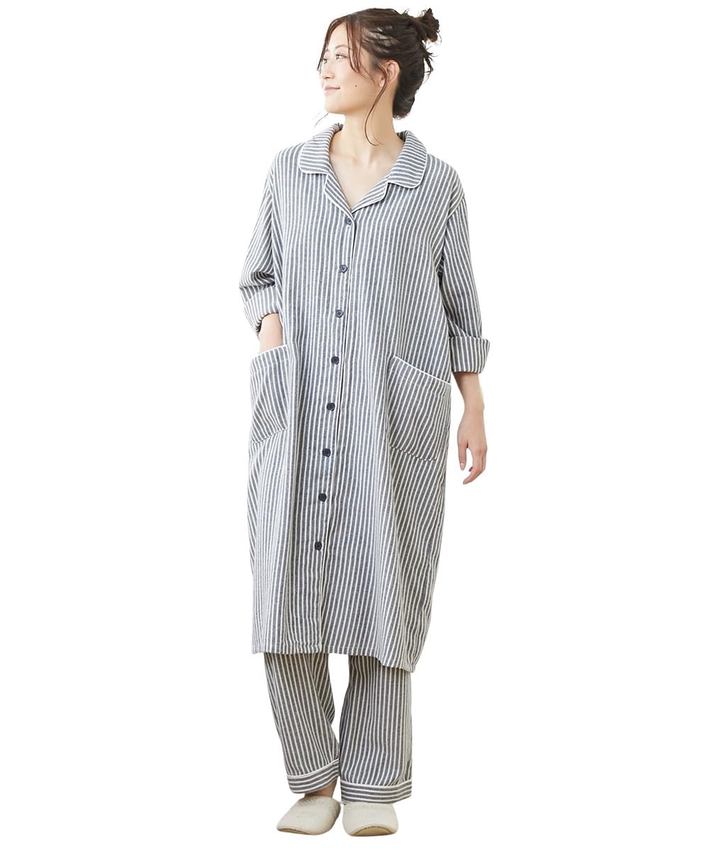 

Maternity room nursing Viera brushed maternity pajamas with sleeves Blue stripe maternity M [Nissen] wear/pajamas [Prenatal/postnatal clothes]