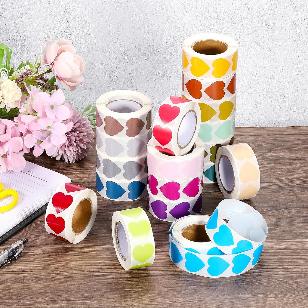 500/1000Pcs Heart Shaped Sticker 1Inch Self-Adhesive Love Label Heart Decorations Stickers for Envelope Valentine Day Wedding