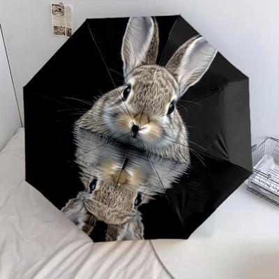 Black Rabbit Pattern, Automatic Folding Umbrella, Portable and Foldable Design, 8 Ribs, a Christmas or Birthday Gift.
