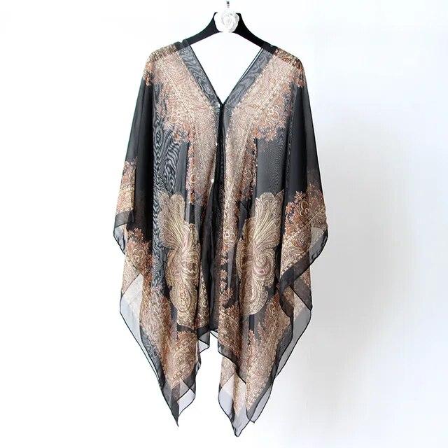 Summer Thin Cashew Printed Hijab Poncho Long Chiffon Scarf for Woman Muslim Paisley Shawl Ladies Fashion Beach Headband 148*96cm