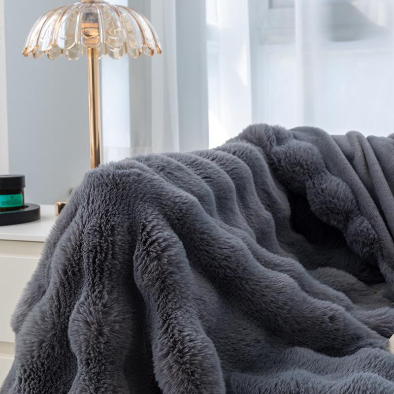 Cozy Plush Faux Rabbit Fur Blanket - All-Season Sofa or Office Nap Cover
