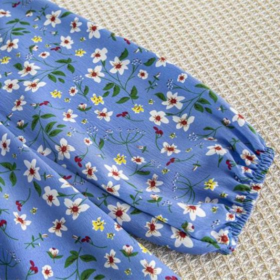 Spring Autumn Women Chiffon Dresses Casual Floral Printed Bark Crinkling Long Dresses O-neck Long Sleeve Loose Muslim Maxi Dress