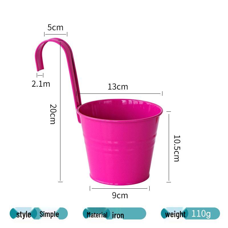 Hanging Tin Flower Pot with Detachable Hook for Courtyard or Fence